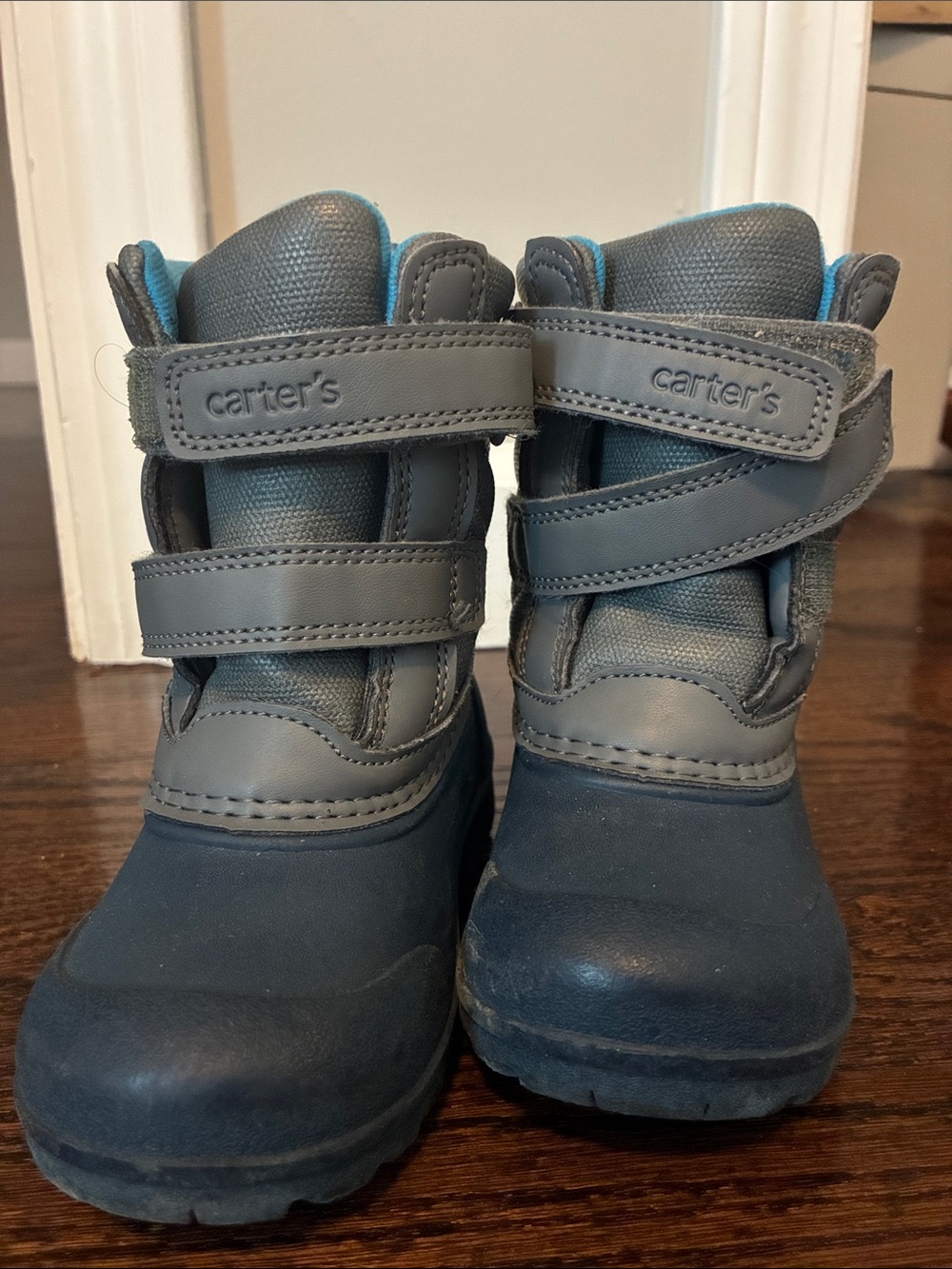 Carter's Gray and Blue Kids Winter Boots with Hook-and-Loop Straps